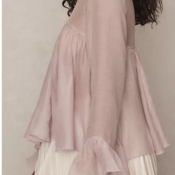 Anthropologie Godet Boho Babydoll Sheer Ruffle Blouse Purple Lavender Size Large - Picture 14 of 15